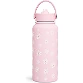 Daisy Water Bottle Stainless Steel 32oz Insulated with Lid, Flower Water Bottles Gifts for Women Girls Friends Teens Birthday Christmas
