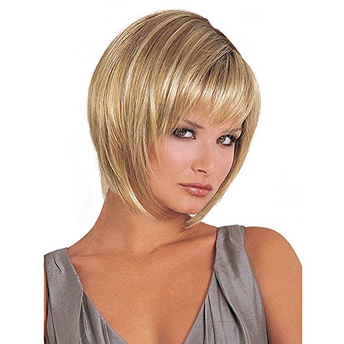 Girls Natural Straight Bob Hair Celebrity Wigs Women Cosplay Wig With Bangs Golden