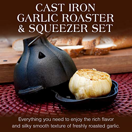 Charcoal Companion Cast Iron Garlic Roaster and Squeezer Set (Black