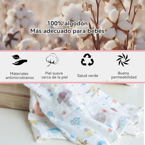 Konicoo Manta Receptora para Niña,4 Pcs Muselinas para Niño Y Niña,120 * 100CM Mantas de Muselina,100% Algodón,Frazadas Protectoras de Temperatura Suave Y Transpirable,Mantas de Lactancia