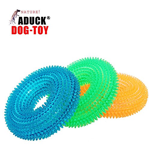Aduck Durable Pet Puppy Dog Squeaky Chew Toys for Aggressive Chewers Dental Teething Cleaning [Non-Toxic Soft Natural Rubber], Cute Crystal Ring Design -4.92 inches (Crystal Orange)