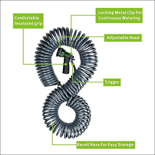 YeStar 75Ft Garden Coil Hose, 3/4" Solid Brass Fittings/Leak Proof Connector, Flexible Water Hose with 7-Pattern Spray Nozzle, Easy to Storage, Kink Free Compact and Durable