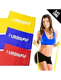 URBNFit bandas de ejercicio largas (5 pies) con anclaje para puerta   Paquete de 3 bandas de resistencia para estiramientos, ejercicios, rehabilitación. Las bandas elásticas planas de calidad profesional son esenciales en cada gimnasio en casa