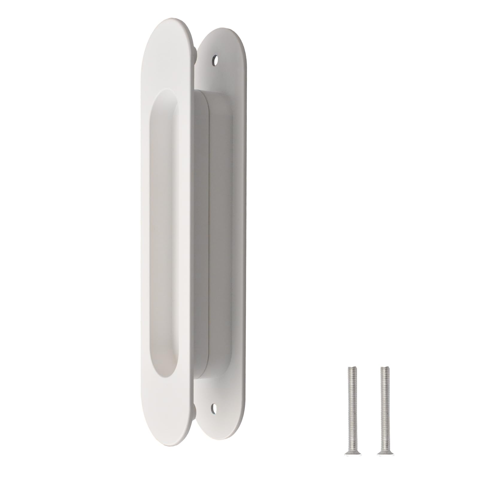 MOROBOR Oval Embedded Sliding Barn Door Handles and Pulls, 2pcs Aluminum Alloy Modern Simple Door Pull Handle for Sliding Barn Drawer Cupboard Wardrobe (White)