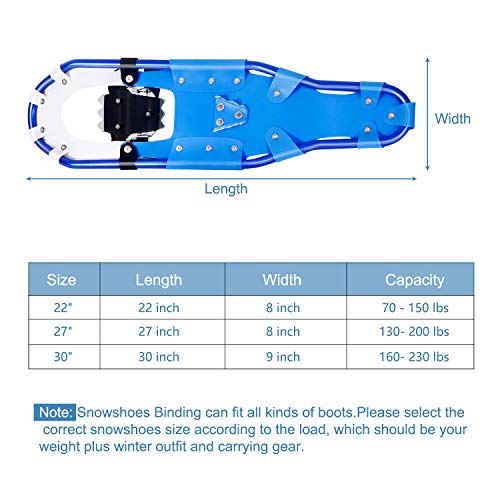 Mounchain Snowshoes 1 Pair, Adjustable Ratchet Lightweight Aluminum Alloy Anti-Shock Snowshoes Free Carrying Tote Bag (22 inch)