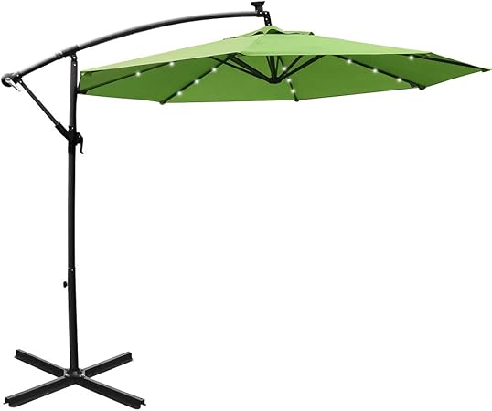 Amazon Com Mefo Garden 10ft Solar Patio Outdoor Umbrella Offset Cantilever Hanging Umbrella 360 Degree Rotation With 24 Led Lights And Heavy Duty Steel Cross Base Macaw Green Garden Outdoor
