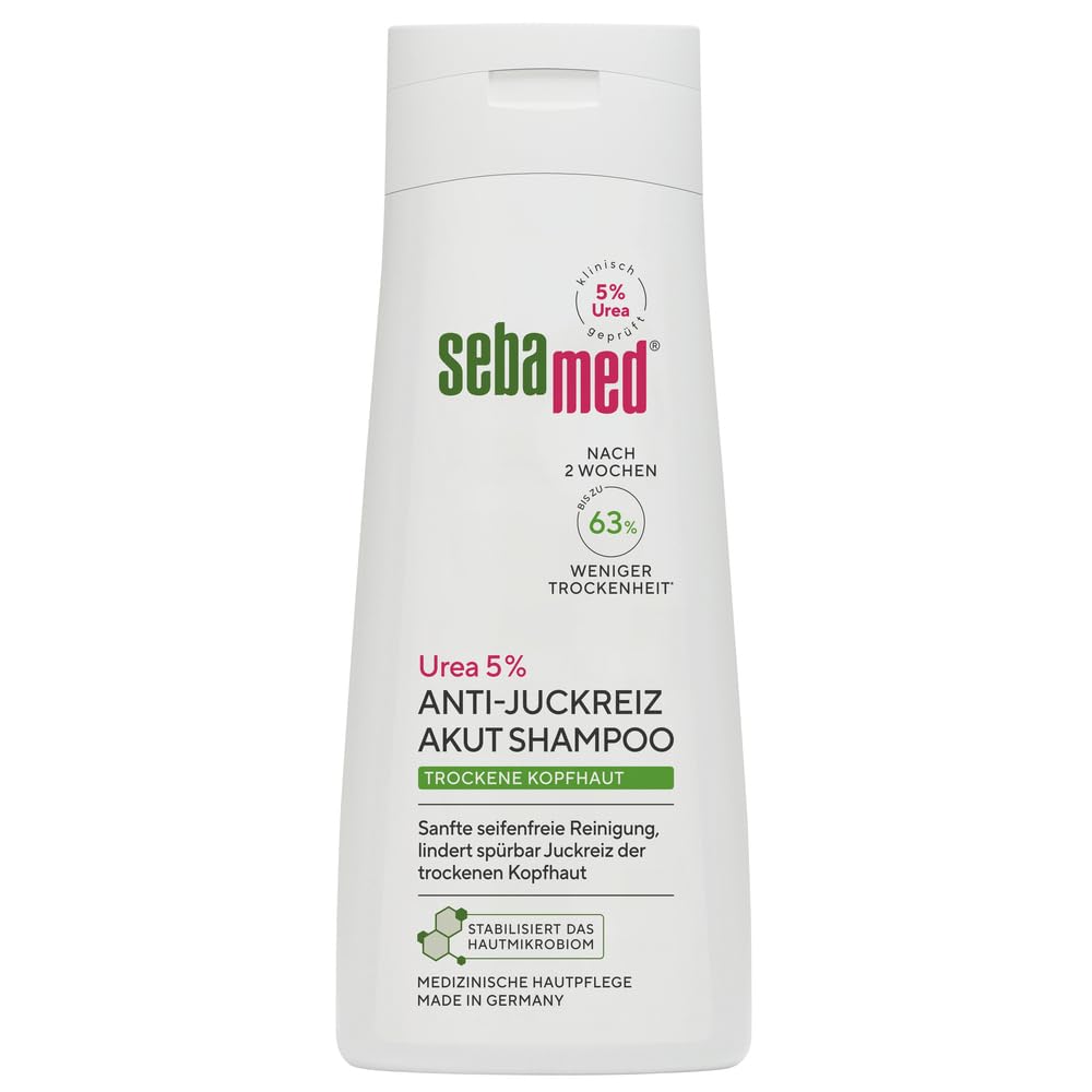 Sebamed 5% Urea Anti-Juckreiz Shampoo 200 ml, bei trockener Kopfhaut, sanfte seifenfreie Reinigung, lindert spürbar Juckreiz der trockene Kopfhaut, spendet Feuchtigkeit, Shampoo für Damen und Herren