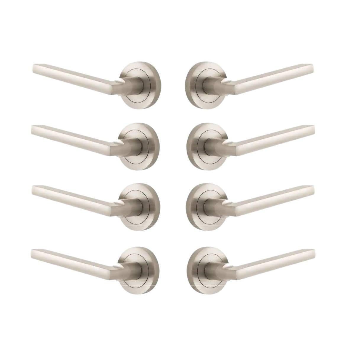 Designer Levers - Scylla Lever on Rose Door Handle - Sleek Design - Brushed Nickel - 4 Pairs - Fixings Included - Interior Use โ image 1