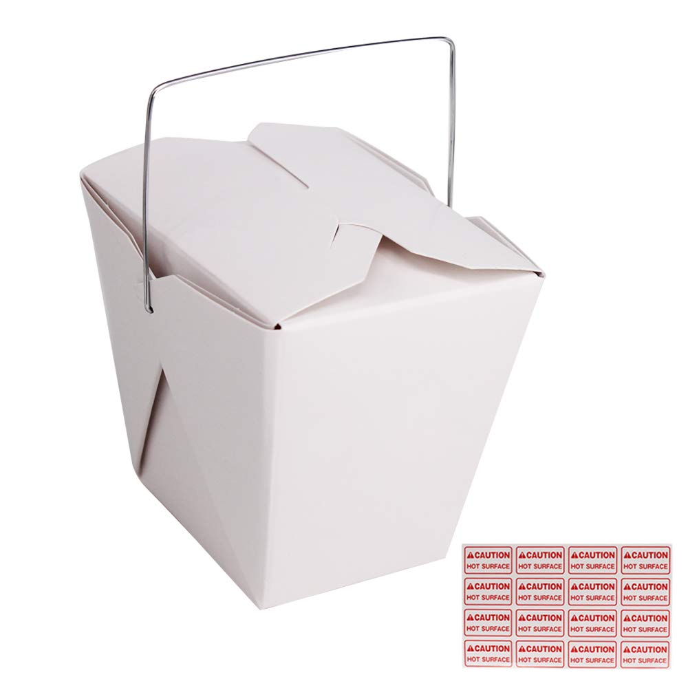 Photo 1 of zmybcpack 50 Pack (16 oz 1 Pint) Chinese Take Out Food Boxes with Metal Wire Handle & 4 Pack(64 Pcs) Labels, Paper Take Out Food Containers For Hot Or Cold Food
