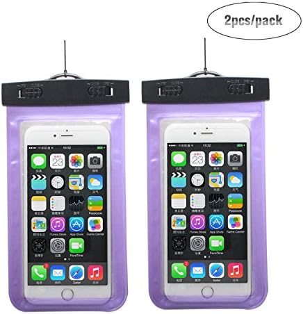 Ccoola Smartphone Waterproof Pouch, for Cell Phone up to 6 inches, with Lanyard, for Apple Iphone 6S,6,6S Plus (2pcs/pack(Purple + Purple))