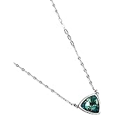 Uno de 50 Sterling Silver-Plated Link Chain with Large Green Faceted Crystal Pendant, 16" extends to 18"