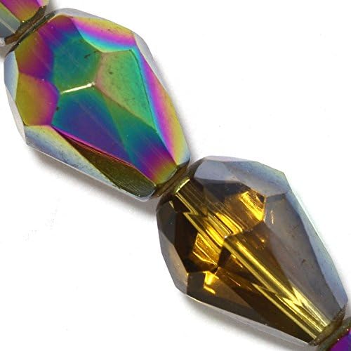 AnsonsImages 26pcs 13x10mm Amber AB Teardrop Briolette Crystal Cut Glass Spacer Beads Faceted