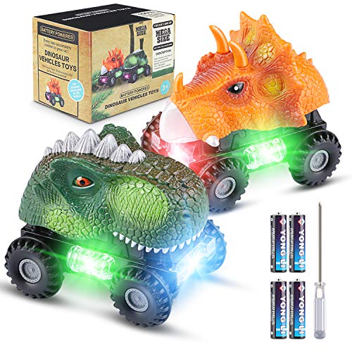 Vimzone Dinosaurier Autos für Kinder, Dinoautos Spielzeug mit Großem Reifenrad LED-Licht Realistischer Sound, Dino T-Rex…