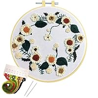 Nuberlic Embroidery Kit Cross Stitch Kit for Beginners Adults Kids Stamped Embroidery Starters Kit with Pattern Embroidery Hoops Cloth Floss Thread Needles