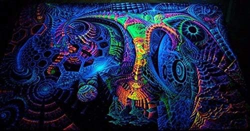 LONGXJA Ultraviolet Neon blacklight glow Psychedelic Trippy Wall hanging UV tapestry,150x225cm (59" x 88")
