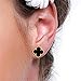 Women Sterling Silver Flower Shape Black Onyx Diamond Fashion 18K Gold Plated Four 4 Leaf Clover Stud Earrings, Designer Jewelry