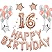 BALONAR 40inch Rose Gold Birthday 16th Number Balloon with Happy Birthday Banner and Latex Balloons Mylar Stars for Birthday Party Decorations Supplies … (Rose16)