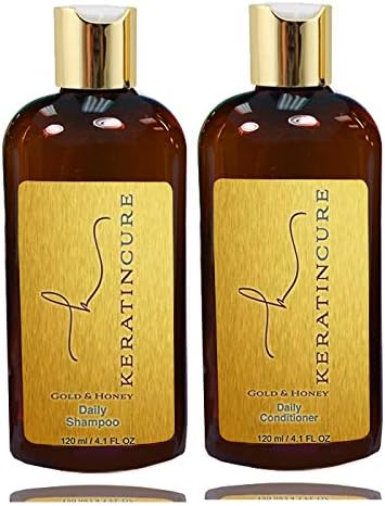 Sulfate Free Shampoo Conditioner Set - Best for Damaged, Dry, Curly or Frizzy Hair Thickening for Fine Thin Hair, Safe for Color-Treated Keratin Cure Brazilian Gold & Honey 4 oz