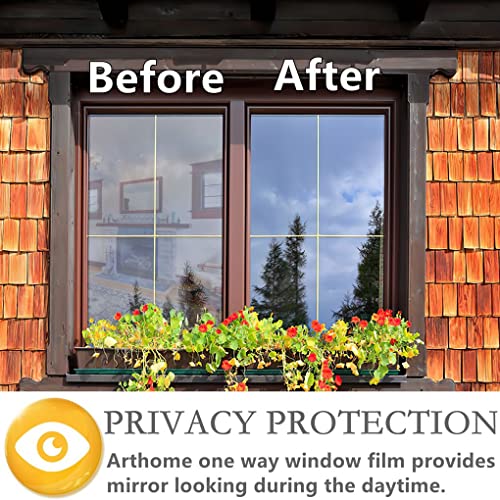 Arthome Heat Blocking Window Film Anti-UV 35.4x393 Inch, Heat Control Window Stick Tint Reflective No Glue Static Cling Adhesive DIY One Way Film for Home and Office Sun Glare Reduction with Tool