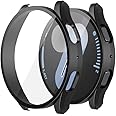 Misxi 2-Pack Hard PC Screen Protector Case for Samsung Galaxy Watch 7 44mm, Anti-Slip Ultra-thin Scratch Resistant Cover with Tempered Glass for Galaxy Watch7, Black