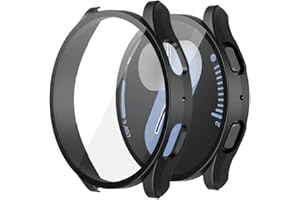 Misxi 2-Pack Hard PC Screen Protector Case for Samsung Galaxy Watch 7 44mm, Anti-Slip Ultra-thin Scratch Resistant Cover with Tempered Glass for Galaxy Watch7, Black