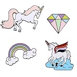 4 pack Enamel Brooch Pin Sets Cute Rainbow Diamond Unicorn Kids Pins for Backpacks