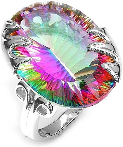 Panwa Jewelry Shop 925 Silver Ring Huge 8.9CT Mystic Rainbow Topaz Women Men Cocktail Size 6-10 (8)