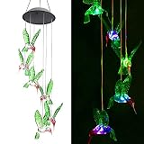 ZOUTOG Solar String Lights, Color Changing LED Mobile Hummingbird Wind Chimes, Waterproof Outdoor Solar Lights for Home/Yard/Patio/Garden