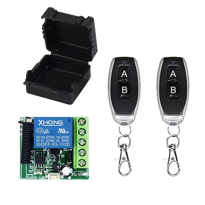 DC 12V Remote Control Switch 433Mhz RF Wireless Relay Receiver Remote Control Light Switch Module Garage Door Remote for Motor, Light, Gate door, DIY Wireless Controller(1 Recever and 2 Transmitter) — image 1