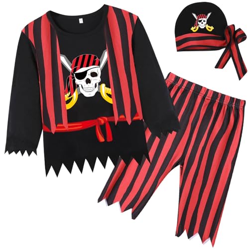 Xuomuen Toddler Kids Boys Halloween Pirate Costume Outfit with Hat, Children's Buccaneer Captain Long Costume Clothes with Headpiece, 12-18 Months at Amazon
