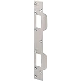 Prime-Line Door Strike Plate, Satin Nickel, Fits 5-1/2 &amp; 6 in. Spacing | For Dead Latch and Deadbolt, Steel, Satin Nickel, Single Pack