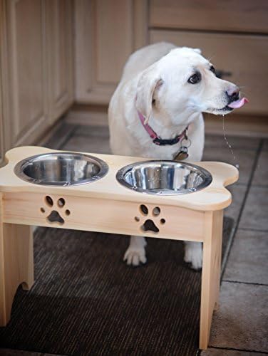 Indipets Wooden Finish High with Carved Paws with Two Wide Rim Bowls, 2 quart/15