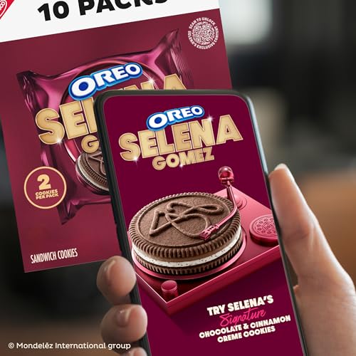 SELENA GOMEZ OREO COOKIES, CHOCOLATE AND CINNAMON CREME, LIMITED EDITION, 10 SNACK PACKS (2 COOKIES PER PACK)
