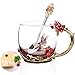 MOODUUTY Tea Cup, Mother's Day Gifts, Coffee Mug Cups, Glass Coffee Cups Tea Mugs Handmade Butterfly Rose,12 oz (Rose) Ideal for Friend Wedding Anniversary Birthday Presents