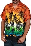 Ingear Casual Shirt Button Down Hawaiian Short Sleeve Cruise Rayon Summer Shirt,Orange/Palms,X-Large