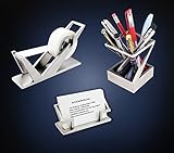 ArtsOnDesk Modern Art Desk Accessory 3-pc Set St2 Stainless Steel Satin Finish Patented Desktop Organizer Luxury Novelty Collectible Home Office Decor Holiday Christmas Business Gift