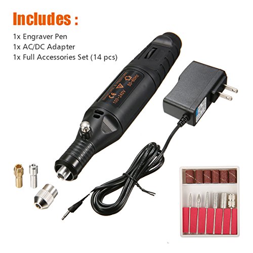 ARTISTORE Drilling And Polishing Machine Pen 9-12VDC Adjustable Rotating Speed Engraver Pen Carve Tool 14-Pcs Electric Grinder Rotary Tool and Accessories Kit For Small Objects Carved Polished