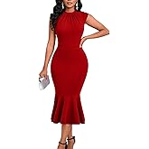 Church Dress for Women Elegant Sleeveless Round Neck Mermaid Hem Business Work Cocktail Party Prom Midi Dresses