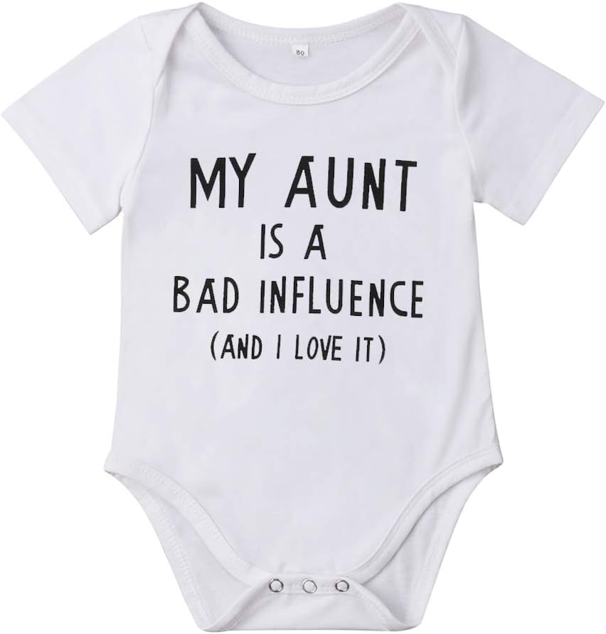 Newborn Infant Baby Boy Girls Short Sleeve Letter Printed Bodysuit Romper Jumpsuit Clothes, White Infant Bodysuit