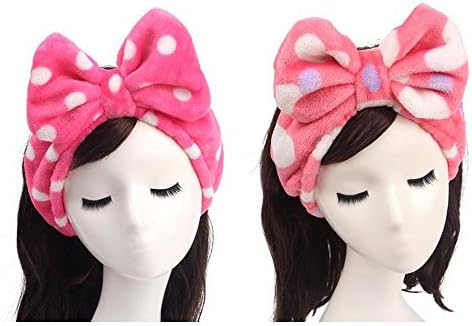 HappyDaily Lovely Supersoft Shower Hair Band - Ideal Hairlace Headband for Washing Face or Makeup (Set of 2, Hotpink+Watermelon red)
