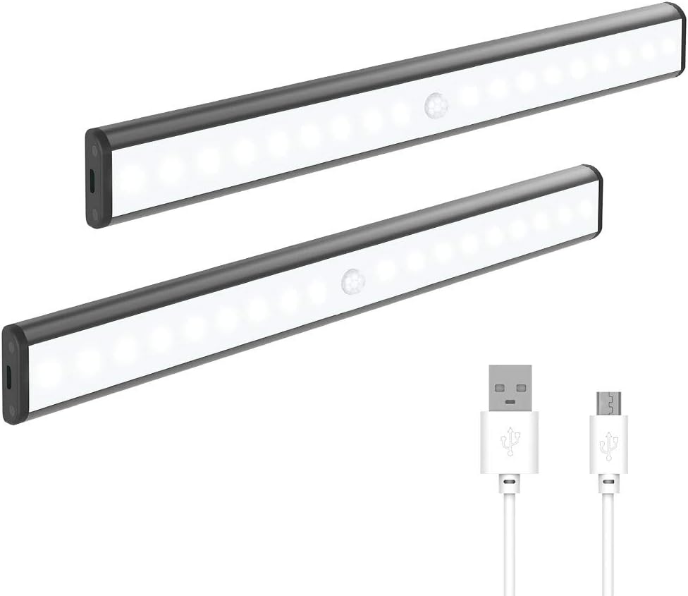Under Cabinet Lighting, Motion Sensor Closet Light USB Rechargeable 18 LED Night Lights, Stick-on Anywhere Portable Light Bar for Closet Cabinet Counter Wardrobe Stairs Kicthen - - 