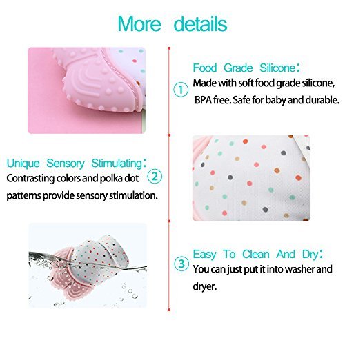 EGLAF Pink Teething Mitten is Teether That Stays on Baby's Hand for Self-Soothing Pain