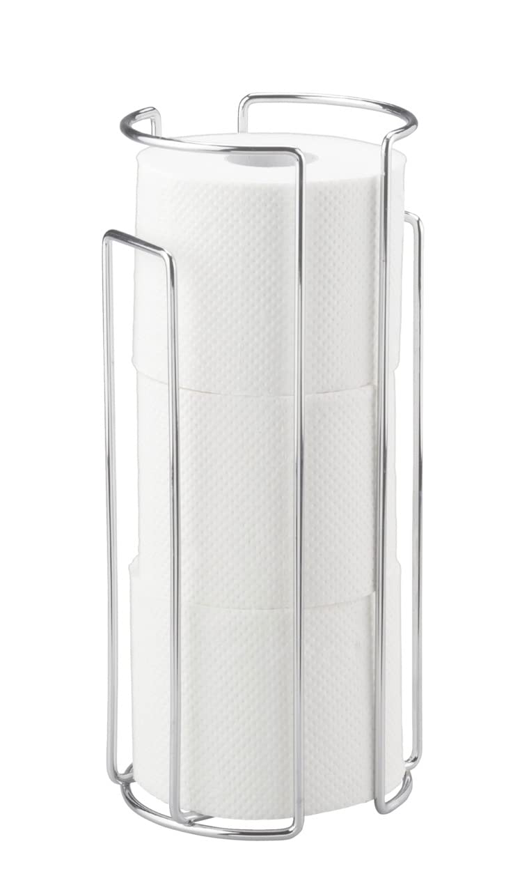 Wenko 16825100 Wallmounted and Standing Spare Toilet roll Holder for 3 Rolls, Metal Steel, 13.5 x 32 x 14 cm, Chrome