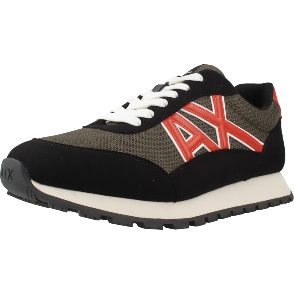 Armani Exchange Men’s Drop Sneaker, Black/Olive, 7.5