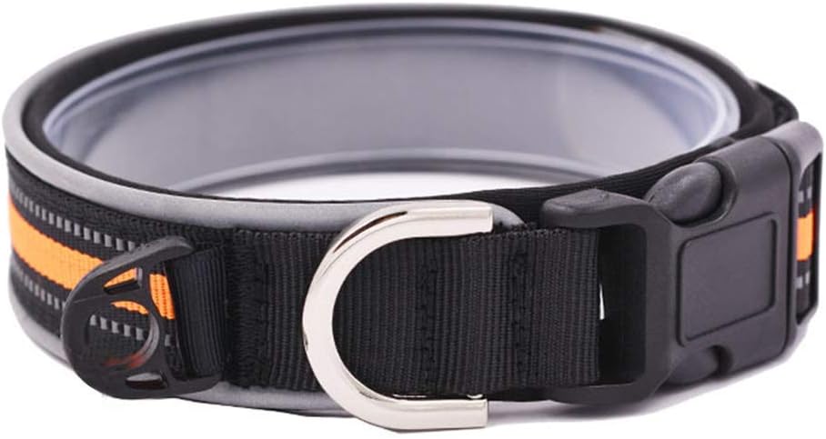 Tie langxian Soft Reflective Dog Collar with Adjustable Collar For Small/Medium Dogs, Easy Buckle Design,Buckle Nylon Webbing Pet Dog Collars (L, Orange)