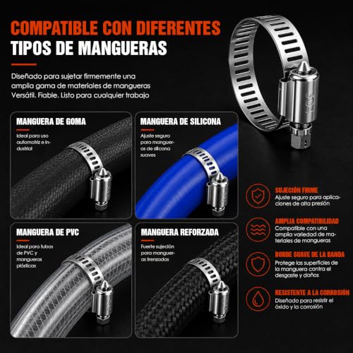 Abrazaderas Metálicas para Tubos, 40PCS 13-19 mm Abrazadera Ajustable con Tornillo Sin Fin de Acero Inoxidable para Automoción, Fontanería y Reparaciones Domésticas, Conexiones Seguras