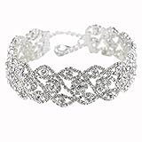 Ikevan Women Punk Style Alloy Crystal Rhinestone Golden Chain Necklace Choker (Silver)