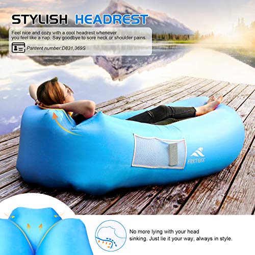 FRETREE Inflatable Lounger Air Sofa Hammock - Portable Anti-Air Leaking & Waterproof Pouch Couch and Beach Chair Camping Accessories for Parties, Travel, Camping, Picnics, Pool, Large, Blue