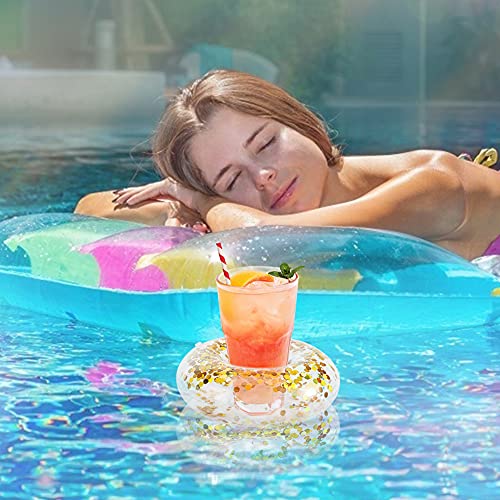 FUTUREPLUSX Inflatable Drink Holder, 12PCS Sparkling Confetti Drink Pool Floats Cup Holder Floats Inflatable Floating Coasters for Pool Party Water Fun Kids Bath Toys Shower