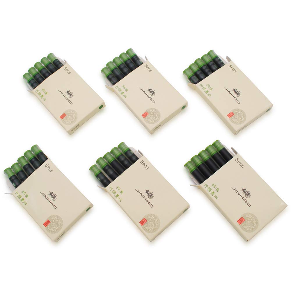 30pcs JINHAO Ink Cartridges Fountain Pen Refills for JINHAO and Baoer Pen Standard Size (Green Bamboo)